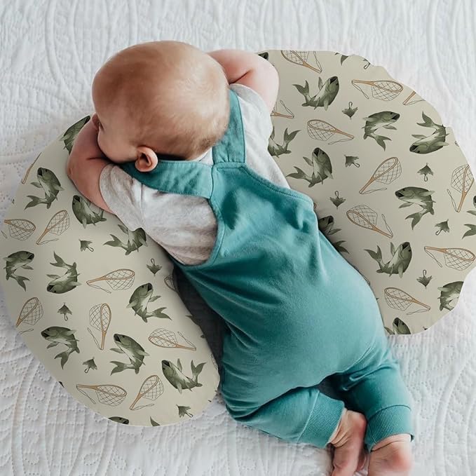 Gone Fishing Baby Nursing Pillow Covers for Boy Girl Vintage Bass Fishes Net Lake Nursery Pillowcase for Breastfeeding Pillows Fishing Lovers Gift Soft Stretchy Slipcovers for Newborn Infant