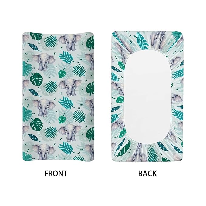 ZDCUSTOM Elephant Leaf Changing Pad Cover 1 Pack for Baby Boy & Girl Diaper Changing Pad Cover Cradle Mattress Sheets Soft Changing Mat Cover Fits 32"x16" Contoured Pad