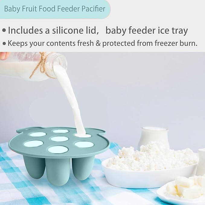 BigSpinach Silicone Baby Food Freezer Tray with Teething Popsicle Molds - Baby Fruit Feeder and Breastmilk Teether Combo