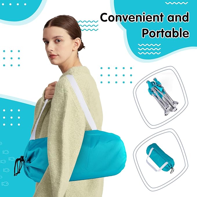 Portable Baby Booster Seat with Tray, Toddler Booster seat for Dining, Camping, Travel, Baby Beach Chair 6 Months to 3 Years Old Indoor Outdoor Use Cyan