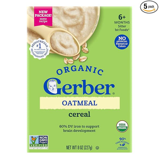 GERBER ORGANIC FOR BABY GRAIN AND GROW 1st Food Oatmeal Cereal 5x8oz