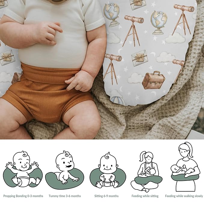 Adventure Nursing Pillow Covers for Boy Girl Travel Planes Compass Luggage Globe Explore Nursing Pillow Slipcovers for Breastfeeding Pillows Holiday Vacation Soft Stretchy Covers for Newborn Infant