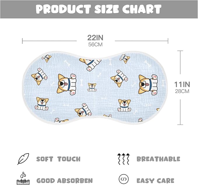 vvfelixl Welsh Corgi Puppy Bones Burp Cloths for Baby Boy Girls Baby Washcloths Burp Rags 1 Pack