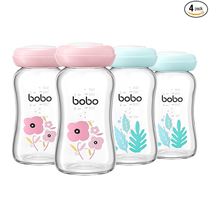 YOHKOH Glass Breast Milk Storage Bottles - 100% Leak-Proof, BPA-Free Breastmilk Storage Containers, Freezer & Dishwasher Safe, Ideal for Nursing Mothers (Multicolor, 5.4oz (Pack of 4))