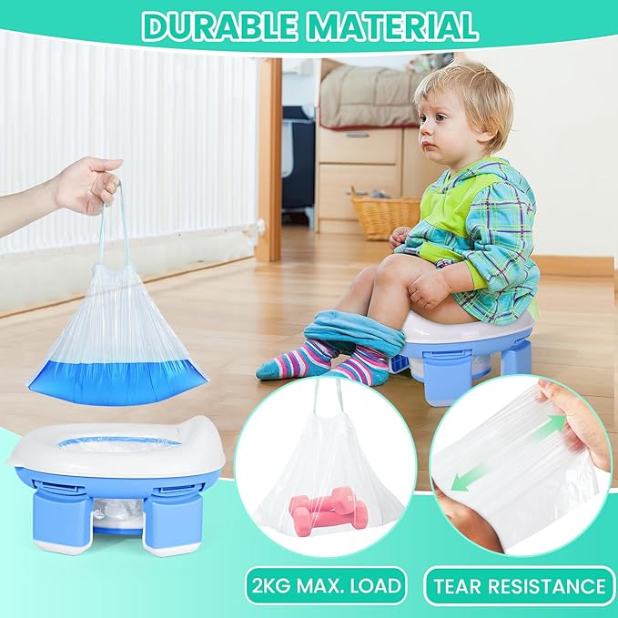 Orzbow Portable Potty Replacement Liners with Drawstring for Toddler Travel Toilet Chair Refill Bags, Toddler Potty Training Essentials, 100 Counts (9.5 x 12.6'')