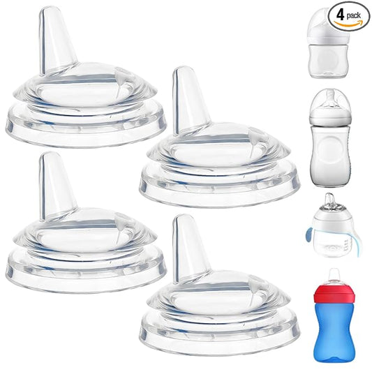 Sippy Spout Nipples Compatible with Philips Avent Natural Bottles, My Grippy Spout and Natural Trainer Sippy Cup, Soft Clear Food Grade Silicone Replacement Spouts, Leak-Proof, BPA Free, 4 Count