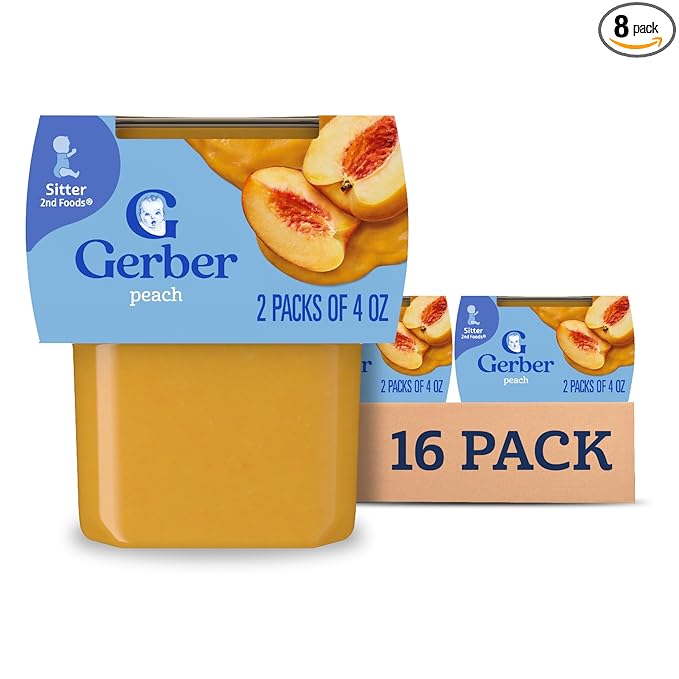 Gerber Stage 2 Baby Food, Peach Puree Tubs, No Artificial Colors or Flavors, Baby Puree, 16-Pack