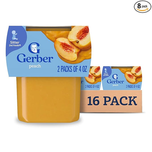 Gerber Stage 2 Baby Food, Peach Puree Tubs, No Artificial Colors or Flavors, Baby Puree, 16-Pack
