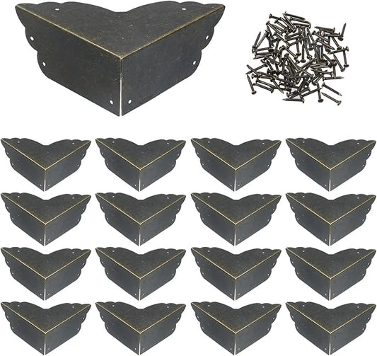 Mcredy 16 Pcs Corner Guards Retro Bronze Furniture Corner Protectors Covers Metal Furniture Edge Protector with Nails for Desk Cabinet Shelf Coffee Table, 2.8"x2.8"x1.2"(LxWxH), Side Length 2.8"