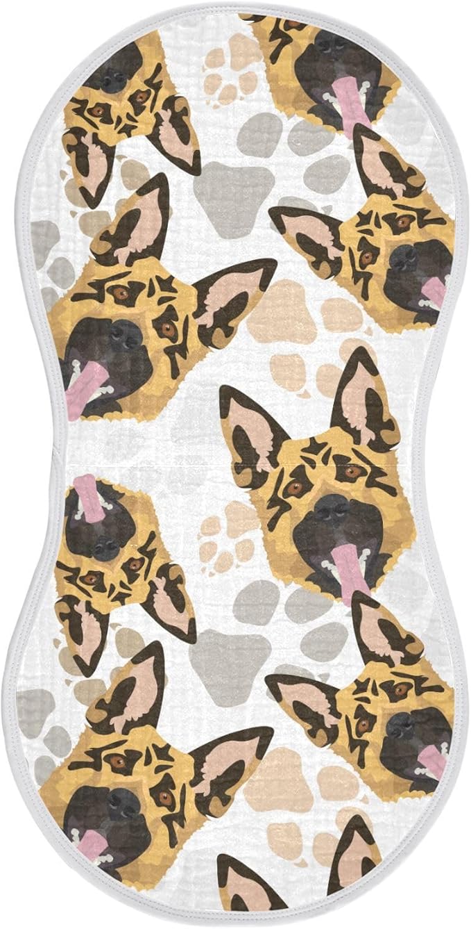 Muslin Burp Cloths for Baby Boys and Girls - 1-Pack Ultra Absorbent German Shepherd Dog Muslin Washcloths, Newborn Towel, Milk Spit Up Rags, Burp Cloth Bib for Unisex, 22 x 11 Inch