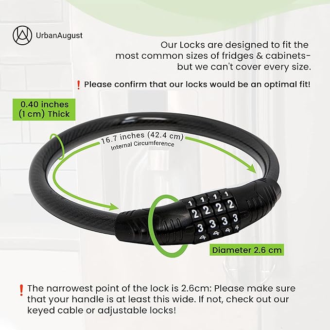 Urban August Original Fridge Lock: Multi-Functional Cable Combination Lock, for French-Door Refrigerators and Cabinets (Two Pack White)