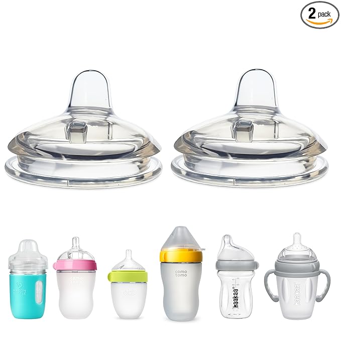 Sippy Spout Nipples for Comotomo (original and Gen 2), Mason Glass and haakaa Baby Bottles, 2-Count, Food Grade Soft Silicone, Spill-proof, Transition Nipples, Converts to Sippy Cup BPA-free 4+ months