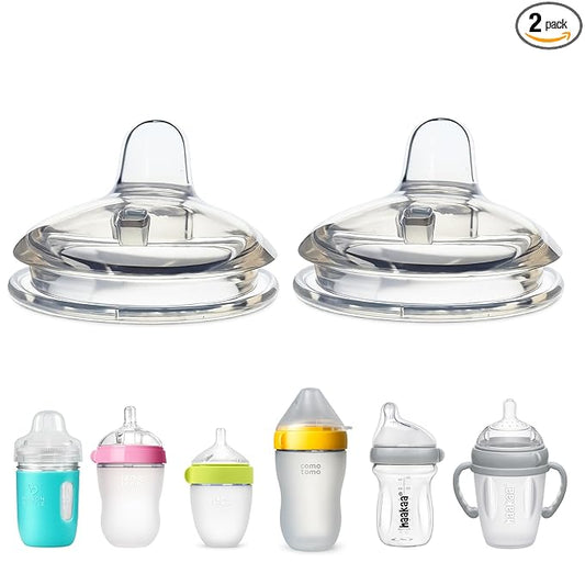 Sippy Spout Nipples for Comotomo (original and Gen 2), Mason Glass and haakaa Baby Bottles, 2-Count, Food Grade Soft Silicone, Spill-proof, Transition Nipples, Converts to Sippy Cup BPA-free 4+ months