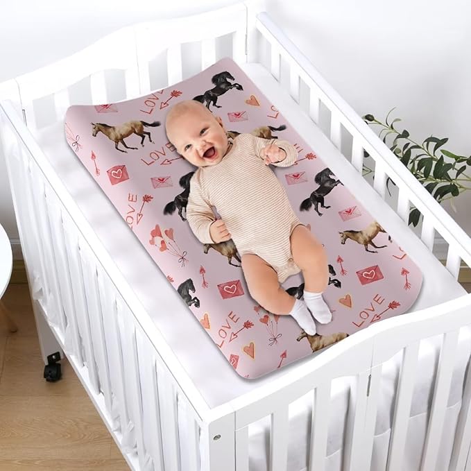 Horse Valentine Changing Table Cover Washable Breathable Changing Pad Cover Waterproof Nursery Pad Change Cover Valentine Decor Comfy Cozy Cradle Sheets