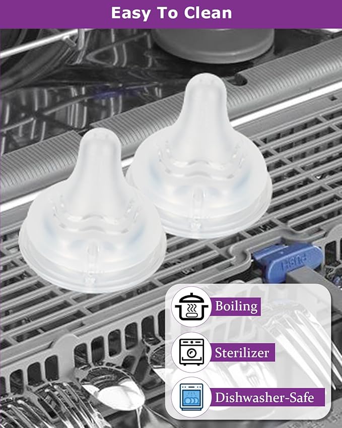 Silicone Nipples(M) for Lansinoh Baby Bottles,Replacement Bottle Nipple,3m+,Meudim Flow, 6 Count