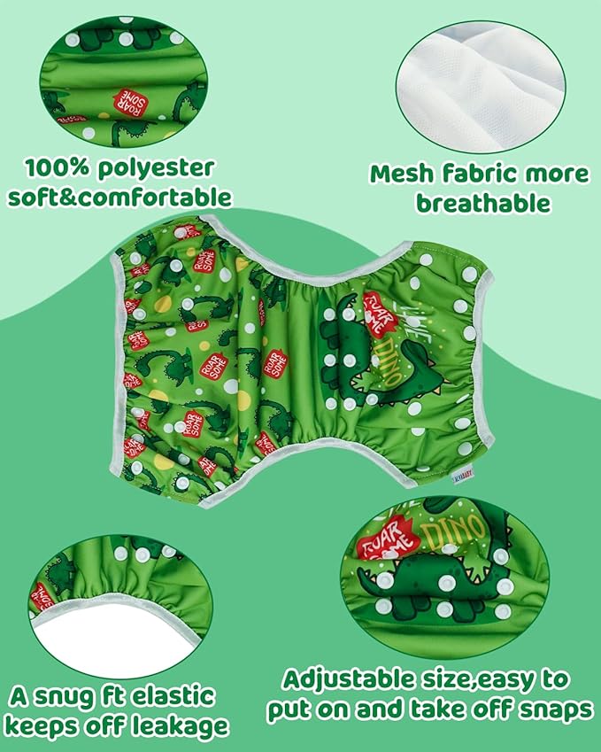 ALVABABY Swim Diapers 3pcs Baby & Toddler Snap One Size Reusable Adjustable Baby Boys' Swim Diapers for Swimming Lessons 3SWY60A