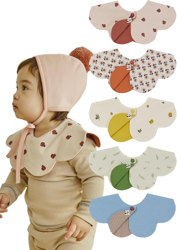 Konny Baby Bib 3/5/7-Pack Set, 360 ° Rotate, Soft and Absorbent Drooling for Toddler Boys Girls Baby Essentials