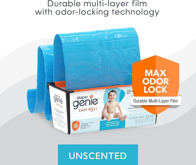 Diaper Genie Easy Roll Refill, 18 Bags Per Refill, Holds Up to 846 Newborn Diapers, Odor Control, Diaper Pail Bags, Fits Diaper Genie Signature & Platinum Pails, Packaging may vary (Pack of 2)