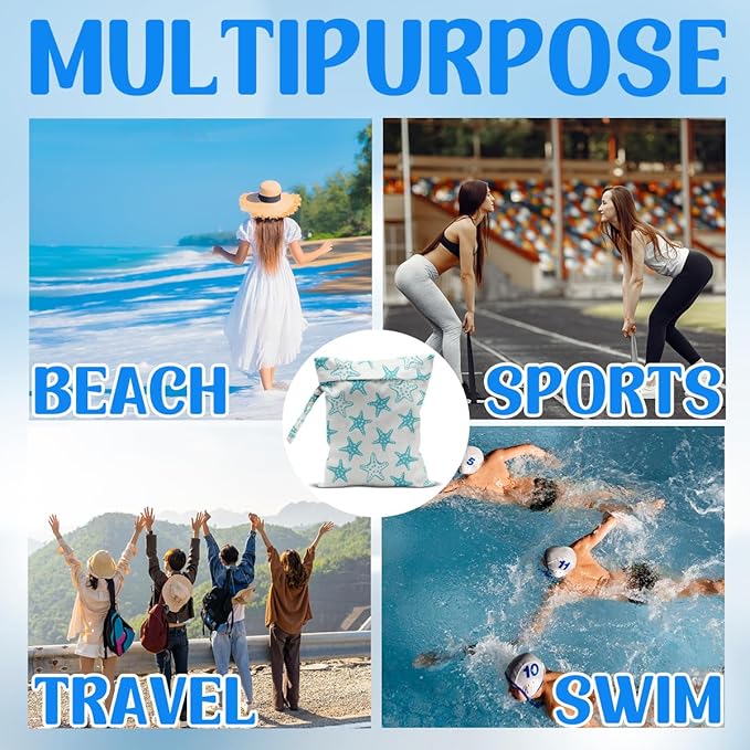 Wet Dry Wet Bag for Swimsuit Towel Baby Travel Cloth Diapers Beach Gym Toiletries Makeup Storage Bag Summer Vacation Essential Holiday Beach Ocean Starfish