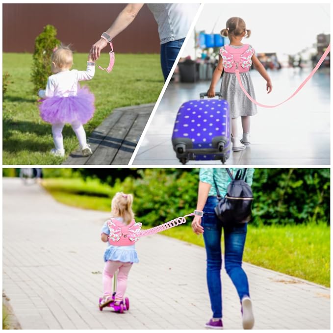 3 in 1 Toddler Harness Leash, Breathable Kids Safety Harness with Anti Lost Wrist Link, 360° Swivel Adjustable Cute Cartoon Walking Leash for Girls, Ideal for Toddlers Outdoor Travel Shopping