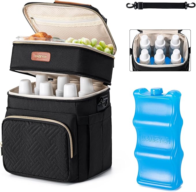 Breastmilk Cooler Bag with Ice Pack Fits 6 Baby Bottles Up to 9 Ounce