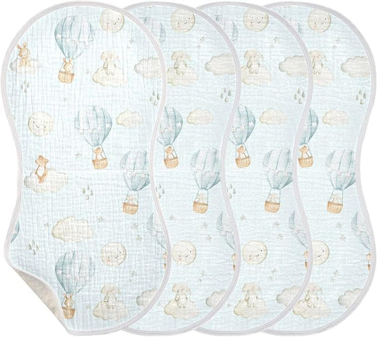 Hot Air Balloon Elephant Rabbit Bear Muslin Burp Cloths for Baby 4 Pack 100% Cotton Baby Washcloths Bibs for Boy Girl