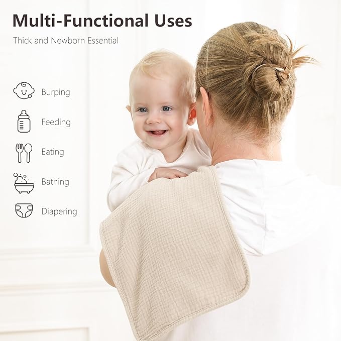 Susurration Muslin Burp Cloths, Soft Baby Burping Cloths for Unisex Boys and Girls, Newborn Essentials Large Extra Absorbent Washcloths, 20x10in, 6 Pack