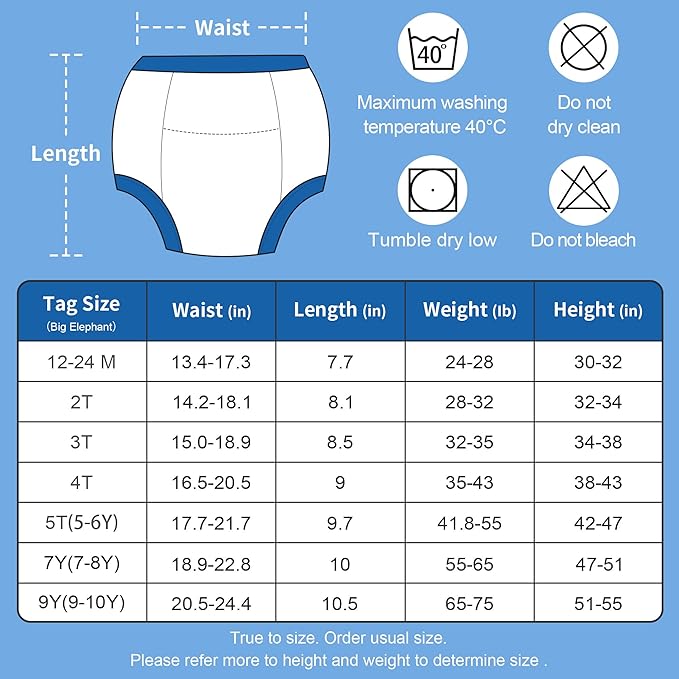 BIG ELEPHANT 10-Pack Baby Potty Training Underwear, Soft 100% Cotton Absorbent Training Pants for Boys & Girls, 7-8Y