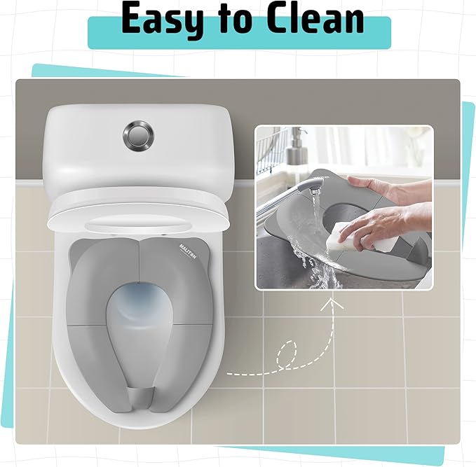 Travel Potty Seat for Toddler & Kid, Maliton Portable Potty Seat with Storage Bag, Foldable Potty for Toddler Travel, Non-Slip Potty Training Toilet Seat Cover with Splash Guard (Grey)