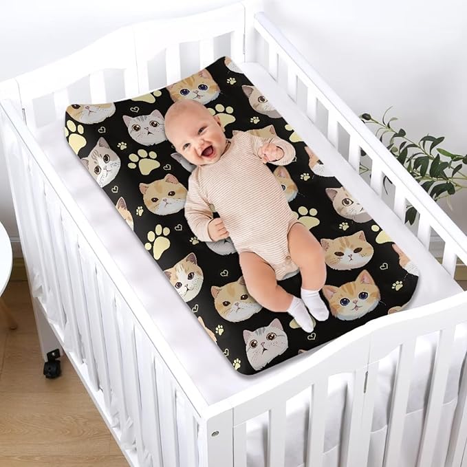 Cute Cat Paw Baby Changing Pad Cover Waterproof Breathable Universal Tray Table Mat Stretchy Durable Diaper Changing Cover Infant/Toddler Cozy Table Sheets