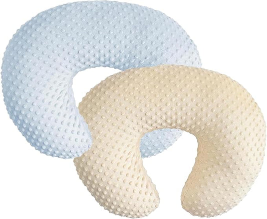 Minky Nursing Pillow Cover Breast Feeding Pillow Cover Slipcover U Shape for Baby Boy Girl,Cover Only(Babyblue&Lightbeige, Pack of 2)