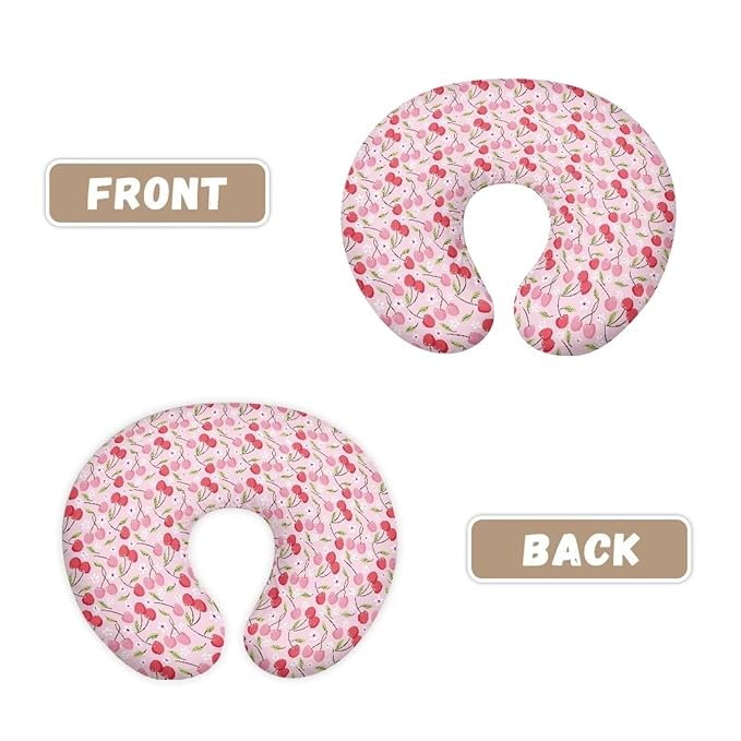 Pink Flower and Cherry Nursing Pillow Cover for Baby Boy Girl Newborn U-Shaped Breastfeeding Pillowcase Cushion Cover Easy to Use and Dustptoof