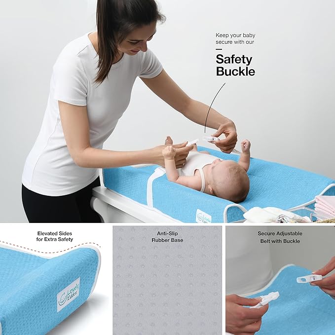 Changing Pad - Foam Contoured Baby Changing Pad for Dresser, Waterproof Diaper Changing Table Pad, Includes Soft, Removable & Washable Non-Slip Cover, Bonus Portable Toy Bar with Music Mode Included