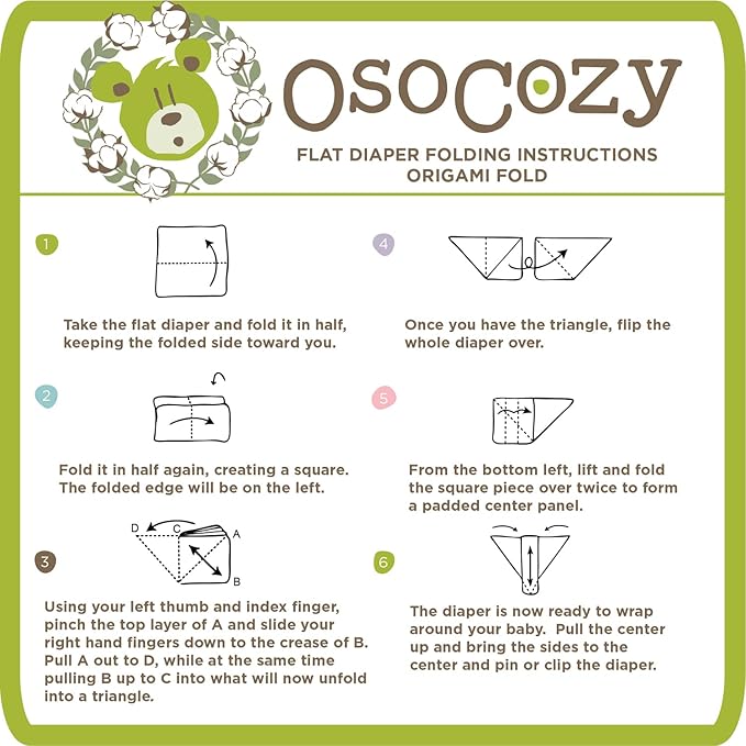 OsoCozy - Organic Flat Cloth Diapers (Dozen) - 27 x 30.5 - One-Layer Nappies Made of Soft, Durable 100% Birdseye Cotton - The Best Organic Diapers - Sold by the Dozen.
