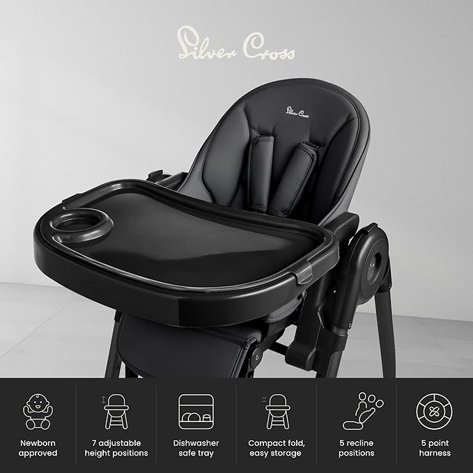 Silver Cross Gourmet High Chair for Babies and Toddlers - Portable Lightweight Baby High Chair for Newborns to 3 Years - Foldable Toddler Chair, Easy to Clean, with Deep Recline & 7 Height Positions