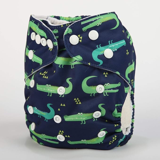 Baby Pocket Diaper Nappy Reusable Washable 8lbs to 36lbs (Green Crocodile)
