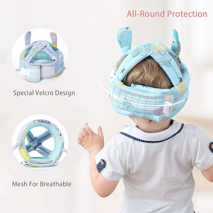 Cute Baby Safety Anti-Bump Walking Helmet, Infant Toddler Anti-Collision Head Cushion Soft Breathable, Kids Anti-Fall Protective Harnesses Cap for Crawling, Walking and Playing (Blue Clouds)