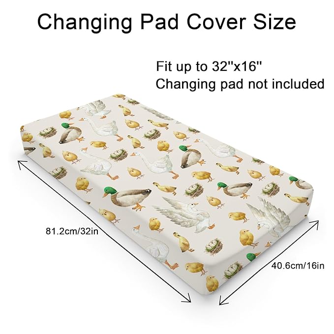 Watercolor Farm Birds Ducks Eggs Baby Changing Pad Covers for Boys & Girls 32''x16'' Farm Animals Unisex Fitted Changing Table Covers Sheets Comfort Soft Breathable Diaper Change Table Mats