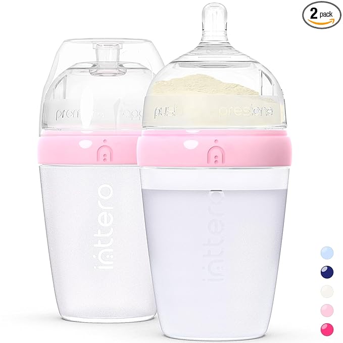 Baby Bottles with Built-in Formula Dispenser, Anti-Colic Wide Neck Design for Newborn Feeding and Everyday Baby Essentials, 9 Oz Medium Flow (2 Pack), Cute Pink