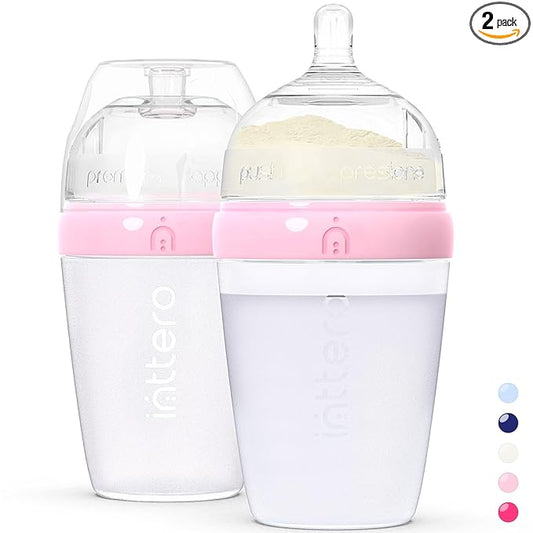 Baby Bottles with Built-in Formula Dispenser, Anti-Colic Wide Neck Design for Newborn Feeding and Everyday Baby Essentials, 9 Oz Medium Flow (2 Pack), Cute Pink