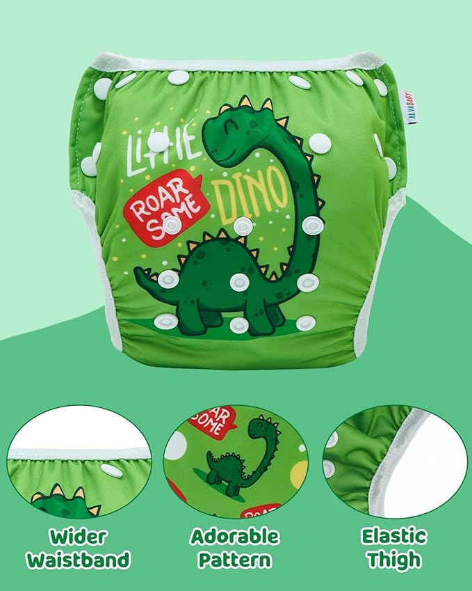 ALVABABY Swim Diapers 3pcs Baby & Toddler Snap One Size Reusable Adjustable Baby Boys' Swim Diapers for Swimming Lessons 3SWY60A