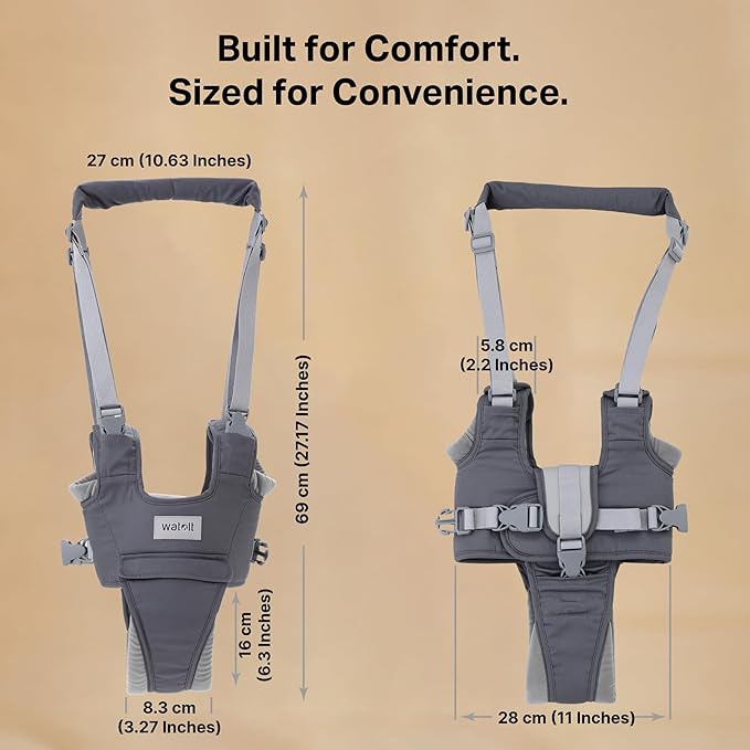 Watolt Baby Walking Helper Harness - Help Toddlers Learn to Walk Stand Up with Adjustable Handheld Walker - Learning Assistance Safety Belt Harness Support for Babies 6 to 24 Months (Grey)