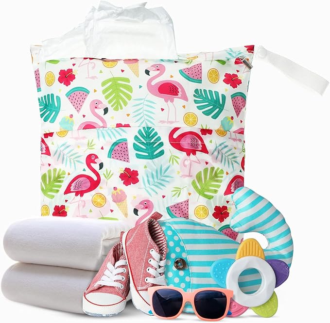 Frienda 4 Pcs Large Waterproof Wet Dry Bag for Baby Swimsuit 20x16 inches Reusable Washable Travel Diaper Bag Sealed with Handle for Travel Beach Gym Clothes and Toiletries Pool(Hawaii Style)