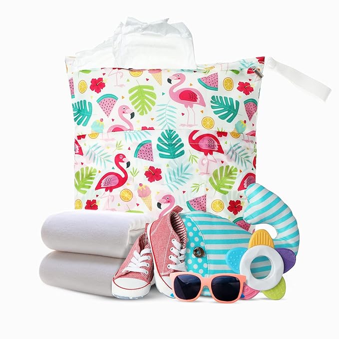 Frienda 4 Pieces Cloth Diaper Wet Dry Bag, Waterproof Reusable Washable Bag for Baby Items and Travel Zippered Pockets with Handle, Beach, Swimsuit, Dirty Gym Clothes and Toiletries(Hawaii)