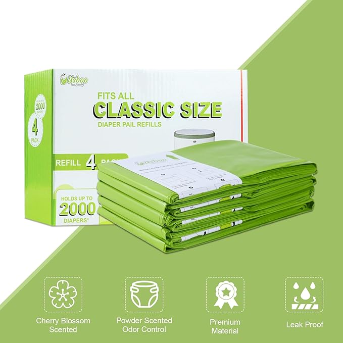 USBOO Refills Compatible with Dekor CLASSIC Diaper Pail Refills | 4 Pack | Disposable Diaper Pail Refill | Extra Thickness | Quick & Easy to Replace | Cherry Blossom Scented | Holds up to 2000 Diapers