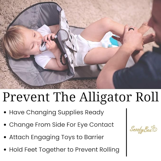 SnoofyBee - Portable Playtime Changing Pad: 3-in-1 Diaper Clutch, Changing Station, and Clean Hands Toy Barrier. Water-Resistant and Stylish, with Dual Storage Pockets. Grey-2024-Improved-Version