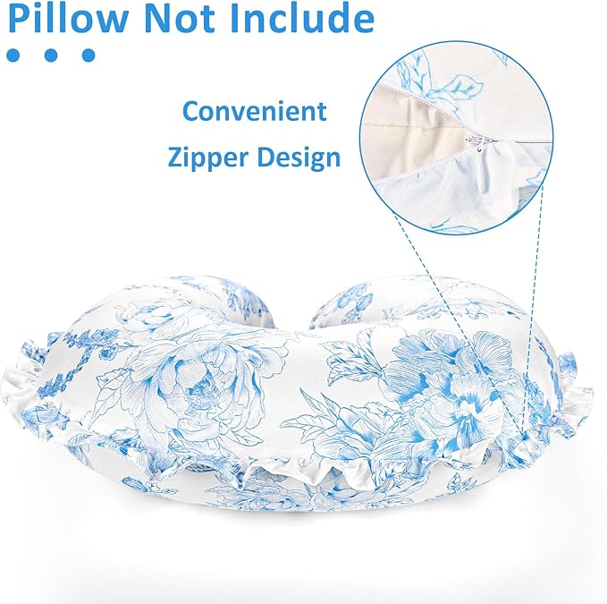 DILIMI Nursing Pillow Cover, Removable Ruffled Pillowcase for Breastfeeding Pillows, Ultra Soft Comfortable Slipcover for Baby Girl and Boy, Blue Floral