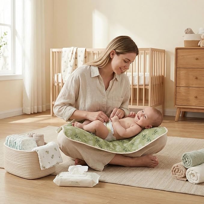 Baby Diaper Changing Pad, 19.7"x25.6" Waterproof Changing Pad Liners with 100% Muslin Cotton Front Top and Leather Back, Soft and Absorbent Portable Changing Mat for Travel, Changing Station