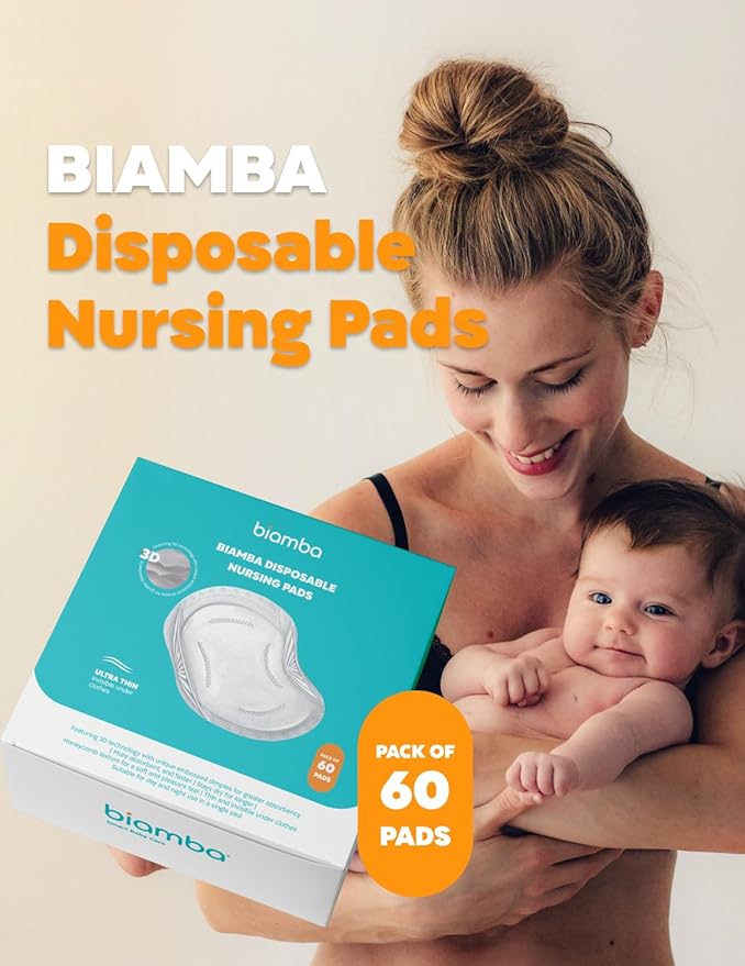 60-Pack Disposable Nursing Pads for Breastfeeding - Ultra Thin Breast Pads for Leaking Milk Disposable with 3D Absorption & Leak Protection Individually Wrapped, Day & Night Nursing Essentials