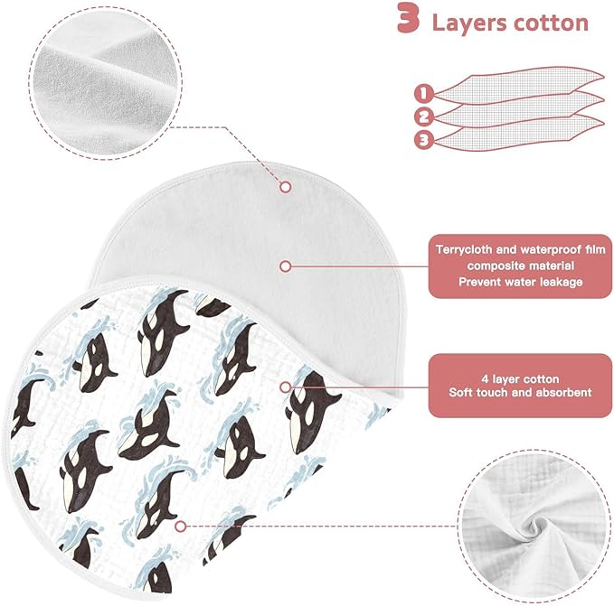 Muslin Burp Cloths for Baby Boys and Girls - 1-Pack Ultra Absorbent Killer Whale Orca Muslin Washcloths, Newborn Towel, Milk Spit Up Rags, Burp Cloth Bib for Unisex, 22 x 11 Inch